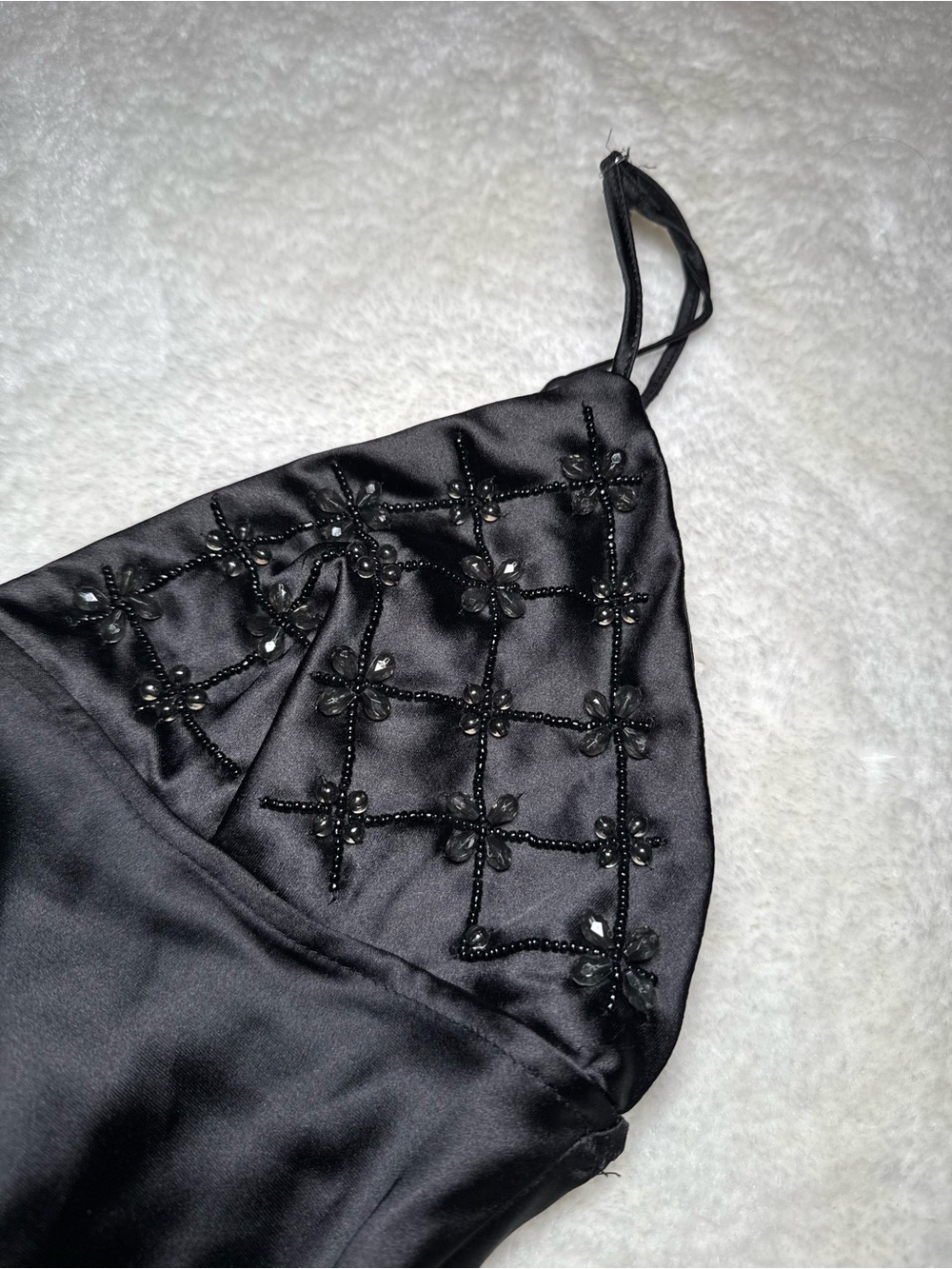 Black Satin Beaded Slip Dress | Midi Evening Dress | Size S - Picture 4 of 9